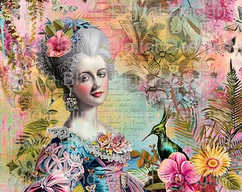 Fiche de Marie-Antoinette en vacances sous les tropiques n° 7 oeuvre d'art originale TÉLÉCHARGEMENT IMMÉDIAT, découpage de blocs de tissu d'art imprimable Marie-Antoinette