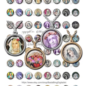 18mm circles,Antique Prayer Cards, Holy Cards, INSTANT Download, religious pendants,religious collage sheets,vintage Madonna,Catholic images