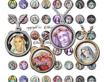 18mm circles,Antique Prayer Cards, Holy Cards, INSTANT Download, religious pendants,religious collage sheets,vintage Madonna,Catholic images