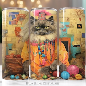 Boho Katze, original Kunst, 20 Unzen Becher Sublimation Designs JPEG & PNG Dateien, INSTANT Download, Becher wrap designs, Boho Becher wraps