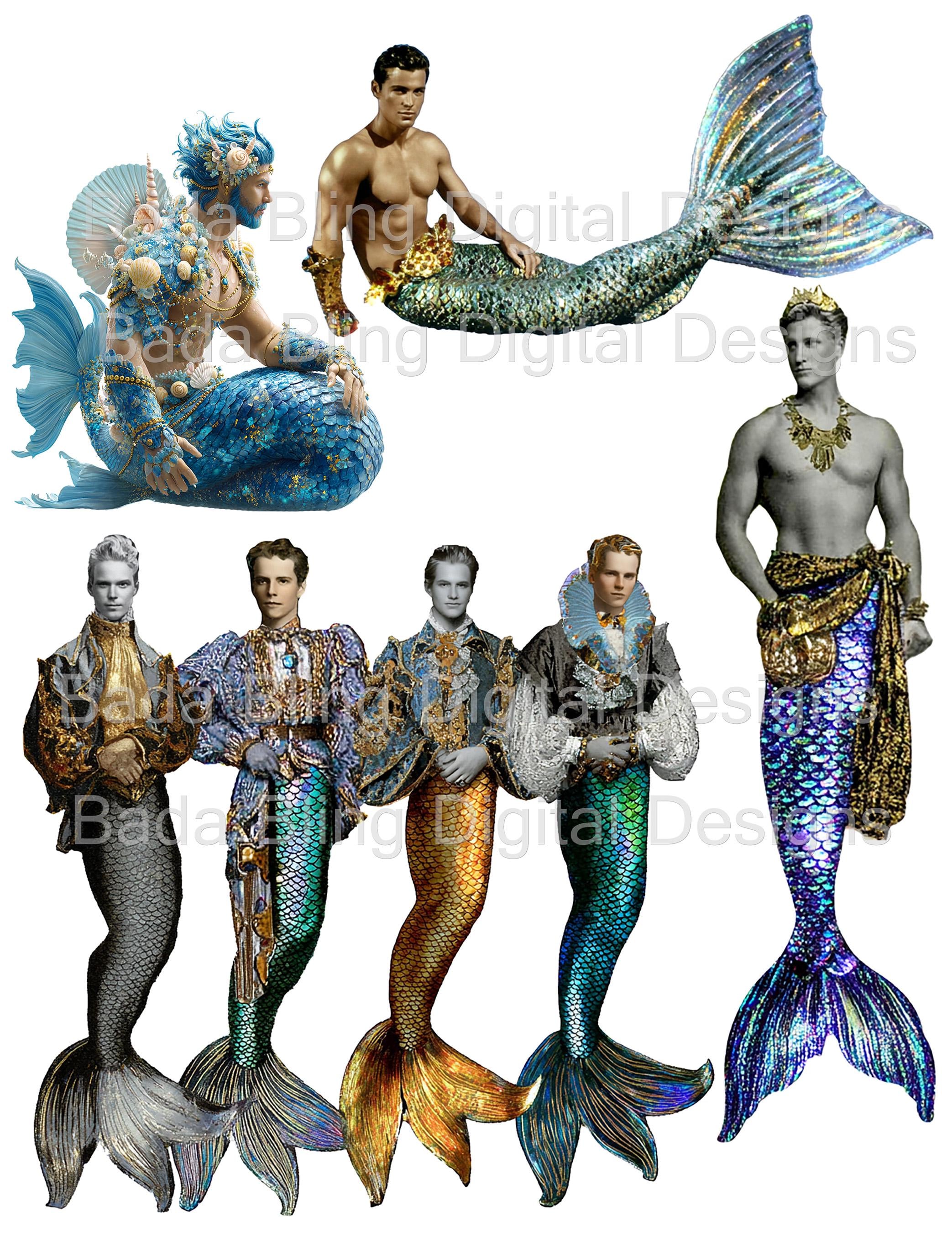 Mermen 3 of 4 Altered Art Digital Collage for Journal Pages Paper Dolls ...