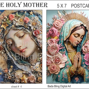 A Santa Mãe # 4 de 5 cartões postais originais para impressão, colagem digital, folha de downloads digitais instantâneos, cada imagem tem 5 x 7, arte católica