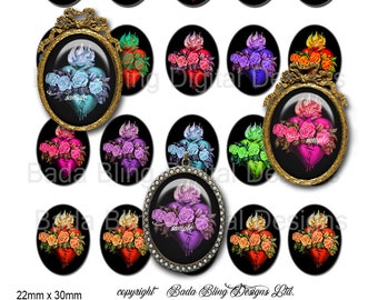 Sacred Hearts, for religious pendants  2 sizes.. 30mm x 40mm oval cabs, and 22 x 30 INSTANT DOWNLOAD at Checkout, Madonna, Easter jewelry