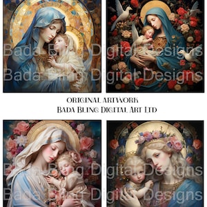 Madonna mit Kind, verzierte Ikonen, INSTANT DOWNLOAD, religiöse Collageblätter, katholische Bilder, perfekt für Journale, Fliesen und Schreine
