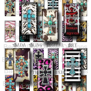 May include: Twelve digital images of crosses with various backgrounds, including animal print, cowhide, and stripes. The crosses are decorated with turquoise stones and rhinestones. The text "sample" appears on several of the images. The text "Jesus saves" appears on one of the images.