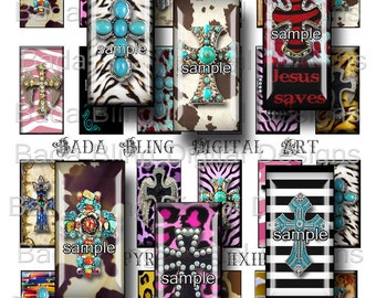 1 x 2 inch, Crosses For Cowgirls, collage sheets for dominos and soldered pendants, INSTANT  Download at Checkout, crosses, cross pemdants