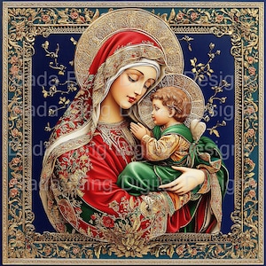 Madonna col Bambino n. 12 di 12 opere d'arte con tecniche miste DOWNLOAD IMMEDIATO fogli di collage religiosi Immagini cattoliche di dimensioni 12 x 12 e 8 x 8 immagini religiose