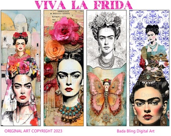 In Honor of FRIDA SHEET 3, original art printable bookmarks, digital collage sheets, INSTANT Digital Downloads, Mexican artist Frida