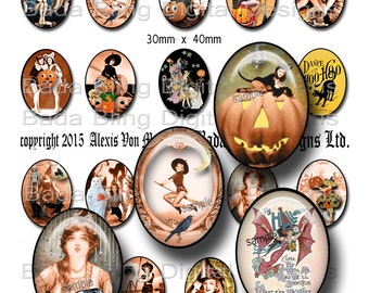 30mm x 40mm cabs,  Halloween Witches, Ravens, Skulls and Black Cats,  INSTANT  Digital Download, Halloween pendants