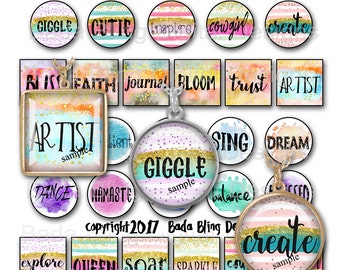 30mm circles and squares,  My Favorite Words  Sparkle,  INSTANT Download at Checkout, glitter,sparkle, bling, word pendants, quotes, words