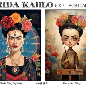 FRIDA Postkarten #5 original Kunst druckbare Postkarten digitale Collage Bogen INSTANT Digital Downloads mexikanische Künstlerin Frida jedes Bild ist 5 x 7