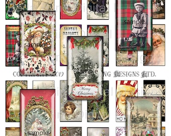 A Very Vintage Christmas, 1 x 2  for Christmas jewelry, 2 JPEG files, 1 for dominos and  1 glass, INSTANT DOWNLOADS, Christmas collage sheet