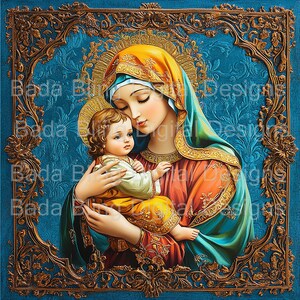 Madonna col Bambino n. 8 di 12 opere d'arte con tecniche miste DOWNLOAD IMMEDIATO, fogli di collage religiosi Immagini cattoliche di dimensioni 12 x 12 e 8 x 8 immagini religiose