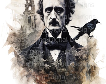 Nevermore, Edgar Allen Poe, large image transfer, INSTANT Download, printable journal page, original art junk journal page 8.5 x 11, 2 JPEGS