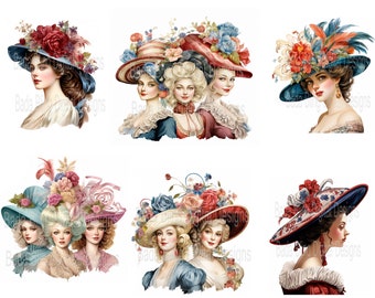 Hat Happy, hats from the 16th, 17th and 16th centuries, images for junk journals, INSTANT DOWNLOAD, Marie Antoinette printable art