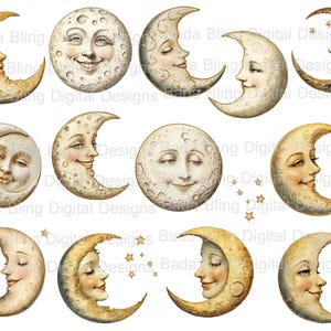 Mann im Mond Frau im Mond Collage Blätter PNG und JPEG-Dateien INSTANT Digital Download an der Kasse, himmlische digitale Collage Blätter