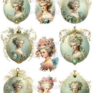 Décoration de Noël au château de Versailles, téléchargement immédiat, images de Noël Marie-Antoinette vert menthe, feuilles de collage de Noël