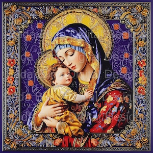 Madonna col Bambino n. 7 di 12 opere d'arte con tecniche miste DOWNLOAD IMMEDIATO, fogli di collage religiosi Immagini cattoliche di dimensioni 12 x 12 e 8 x 8 immagini religiose