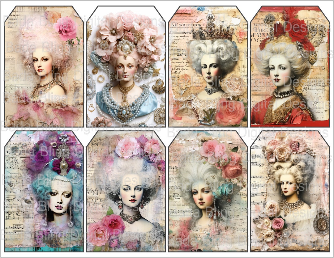 Marie Antoinette Printable Gift Tags, Sheet #1 of 4, Original Art ...