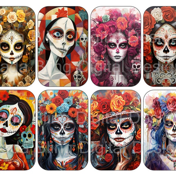 La Catrina, Dia de los Muertos # 1,  Altoid tin inserts for shrines or gift tags, Day of the Dead digital collage sheets, skulls, skeletons