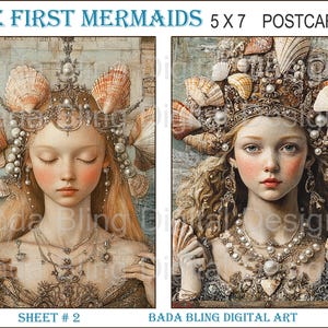 Os primeiros cartões postais das sereias # 2 de 4 cartões postais originais para impressão, folhas de colagem digital Downloads INSTANTÂNEOS Cartões postais de sereia 5 x 7