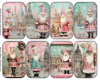 Pink Parisian Christmas Altoid Tin Inserts INSTANT Digital Download Christmas collage sheets Altoid tin shrines, printable gift tags 2 files