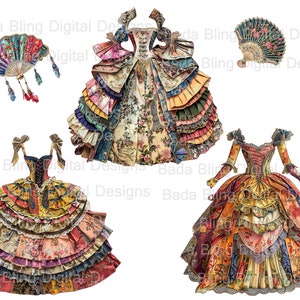 María Antonieta vestidos de papel arte original PNG & JPEG INSTANT Descargar María Antonieta vestidos de muñeca de papel arte imprimible, revistas