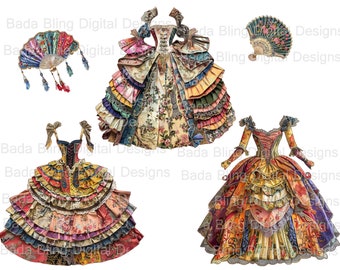 Marie Antoinette paper dresses original art PNG & JPEG INSTANT Download Marie Antoinette paperdoll dresses printable art,  journals