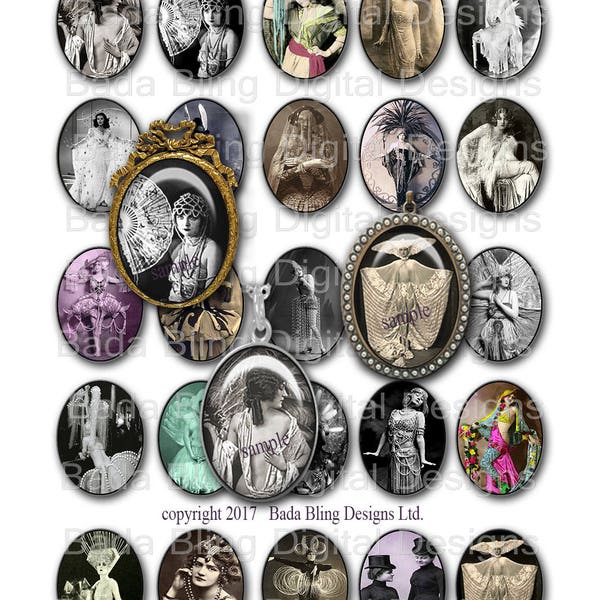 30mm  x 40mm, Costumes and Couture, INSTANT Download, collage sheets for jewelry, vintage women, art deco, victorian, Casino de Paris