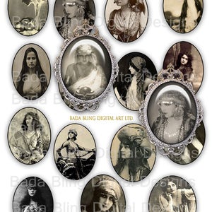 Fortune Tellers, Mystics Gypsies, fotos vintage, hojas de collage digital.. Descargas digitales INSTANT, boho, óvalos de 40 mm x 60 mm, páginas de diario