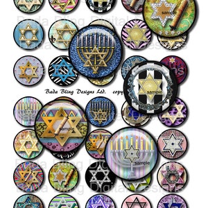 Stern von David digitale Collage Blatt, für 30mm Kreis Anhänger, INSTANT Digital Download an der Kasse, Hebräisch, jüdisch, jüdischen Schmuck