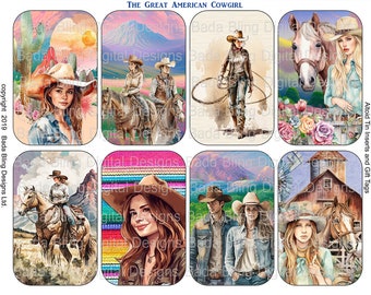 The Great American Cowgirl,  Altoid tin inserts for shrines or gift tags, digital collage sheets, retro cowgirls, printable gift tags