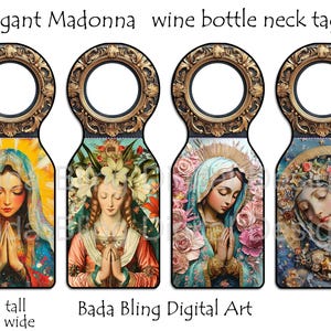 Elegante Madonna-labels wijnfles, Instant Downloads, originele kunst afdrukbare wijnfles cadeaulabels afdrukbare wijnfleslabels