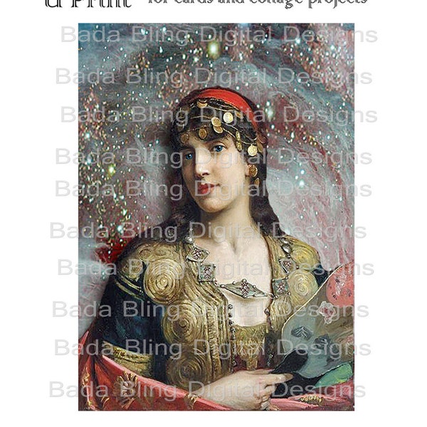 5 x 7  Gypsy Queen, large image transfer  2 Files...INSTANT Download at Checkout, totes, cards, bags, pillows, fortune teller,mystic, boho