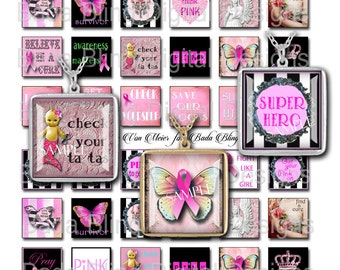 inchies, Breast Cancer Awareness,   INSTANT Digital Download at Checkout, collage sheets for jewelry, breast cancer pendants, pink ribbons