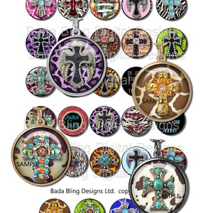 30mm circles,Glitzy  Crosses, digital collage sheets for art pendants, INSTANT Download at Checkout, cross pendants, crosses,cowgirl jewelry