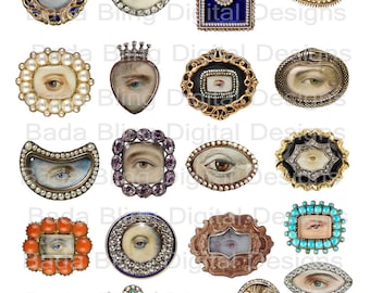 Victorian Lover's Eyes Victorian and Georgian eras for pendants lockets and brooches digital collage sheets INSTANT Download PNG and JPEG