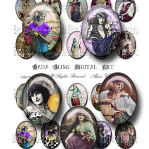 Cabinas de 30 mm x 40 mm, gitano en el corazón, hojas de collage para joyería, descarga digital INSTANT en el pago, colgantes ovalados, gitanos, boho