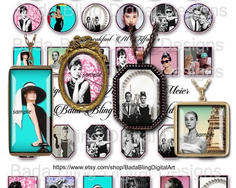 Audrey Heburn,  jewelry sampler... digital collage sheets...INSTANT Download at Checkout, Paris, little black dress,Breakfast at Tiffany's