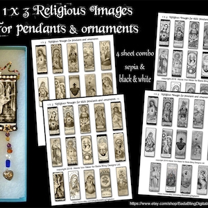 1 x 3, religiöse Bilder, 4 Collage Blatt, INSTANT DOWNLOADS, Folie Anhänger, Ornamente, Sepia und schwarz-weiß, Heilige Mutter, Christus, Weihnachten
