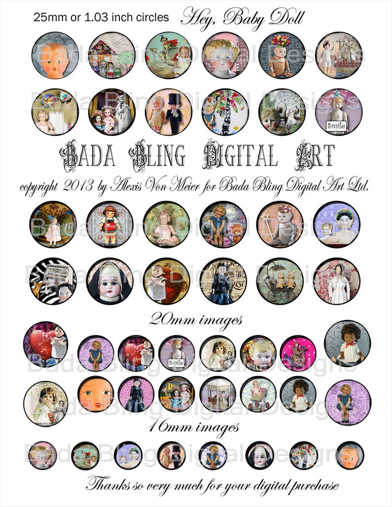 Hey Baby Doll 25mm 20mm and 16mm Circles... INSTANT DIGITAL Etsy