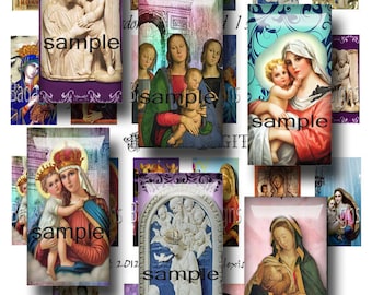 1 x 2,  Madonna and Child,  INSTANT  DIGITAL DOWNLOAD at Checkout, religious collage sheets for  domino tiles, catholic images, Mary