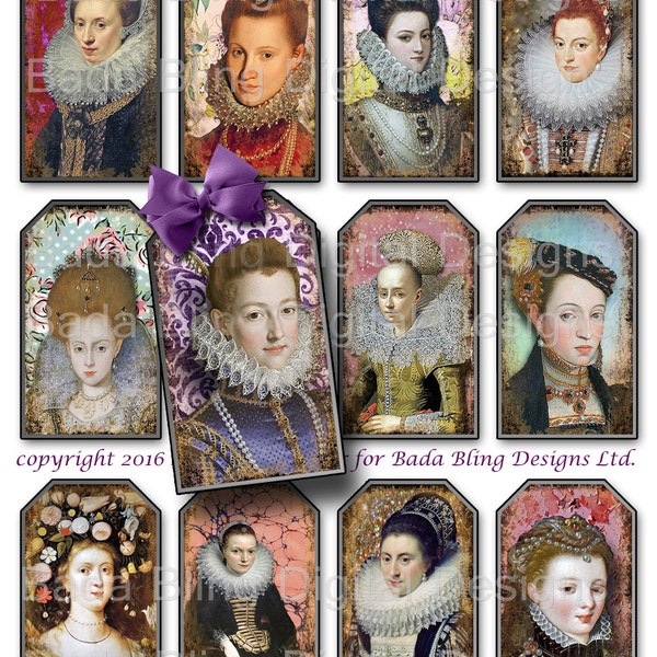 The Romantic Royals, gift tags, tag collage sheets, INSTANT Digital Download at Checkout, printable gift tags,diva, queen, tiaras,crowns