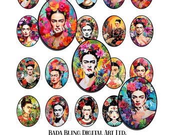 30mm x 40mm oval images, In Honor Of FRIDA,  Frida digital collage sheets for jewelry...INSTANT Download at Checkout, lockets, charms