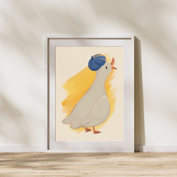 Silly Goose Wall Art | Goose with Beret Poster | Cute Goose Print | Cute Farm Animal | Nursery Decor | Children Room Print | Digital Print