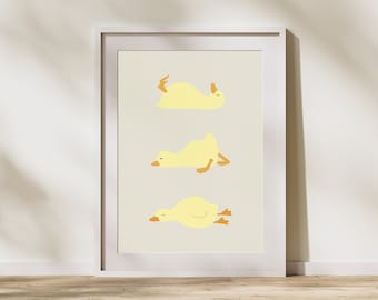 Duck Wall Art | Cute Duck Poster | Nursery Wall Decor | Sleepy Duck Print | Yellow Duck | Digital Print |