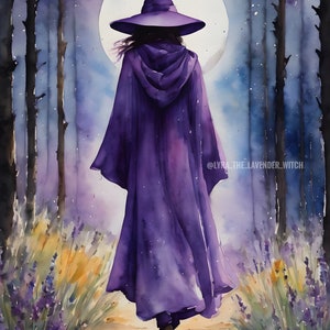 7x5 Lavender Witch in Lavender Woods Altar Print Colorful Purple Witchy