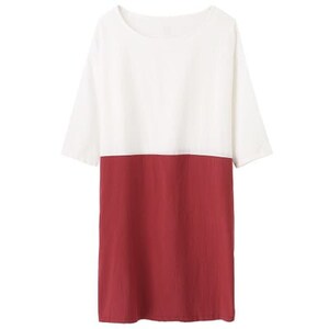 Cotton and Linen 2 colours dress with long sleeves, side pockets and round neck 画像 2