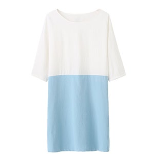 Cotton and Linen 2 colours dress with long sleeves, side pockets and round neck zdjęcie 5