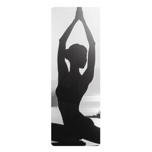 Yoga Mat, Woman Silhouette, Fitness Mat, Workout Gear, Meditation Blanket, Black and White Decor